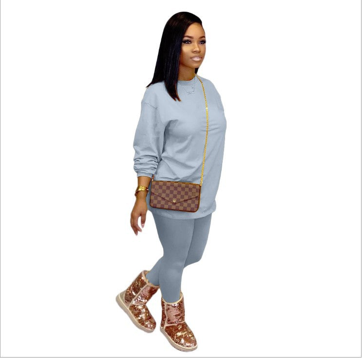 Trendy Women's Candy Color Two-Piece Casual Set