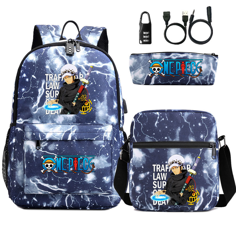 Cartoon One Piece USB Password Lock Backpack Set