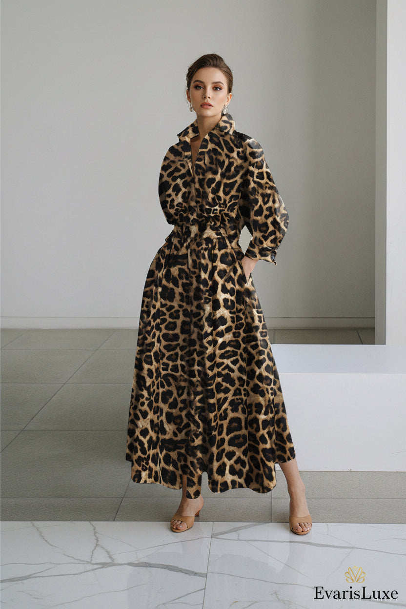 Leopard print coat worn by a person in an indoor setting