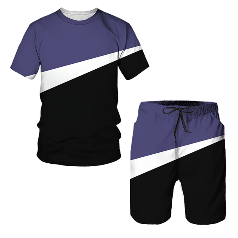 3D Printed Summer Stripe 2-Piece Men's Gym Suit