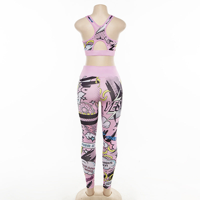 Cartoon Print Yoga Set for Women (Two-Piece)