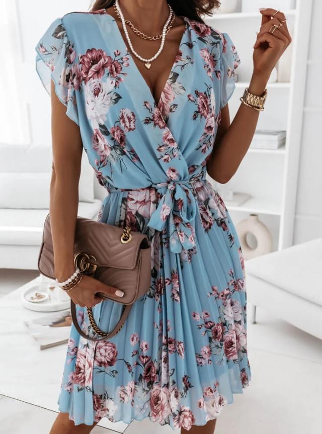 2022 Summer V-Neck Digital Print Dress for Women
