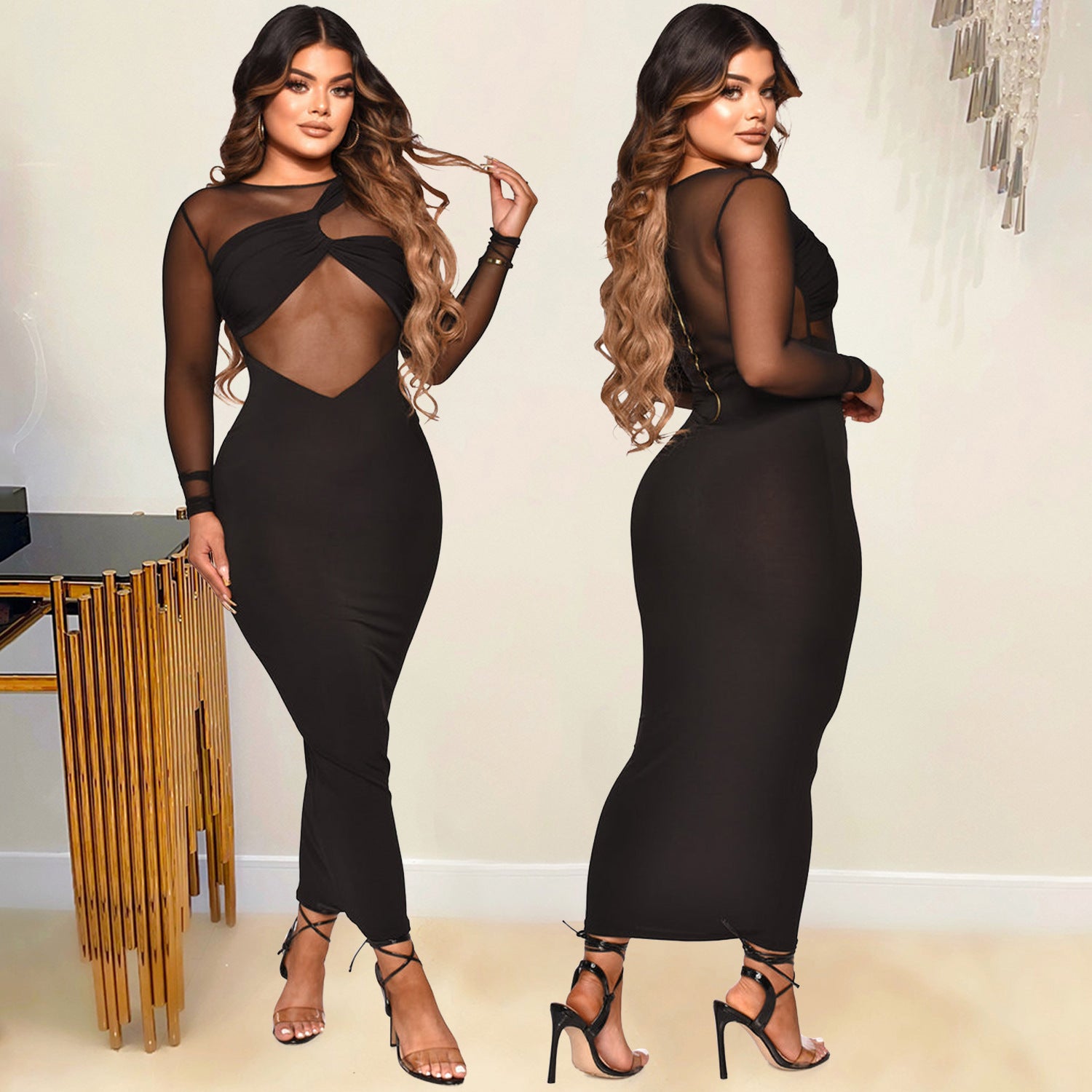 Solid Color Long Sleeve Dress for Women