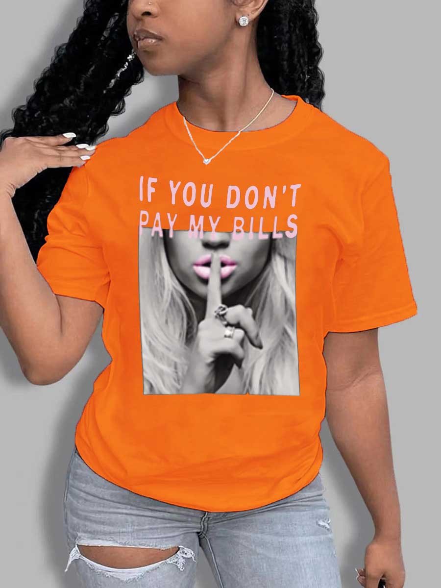 Letter Print Summer Round Neck T-shirt for Women