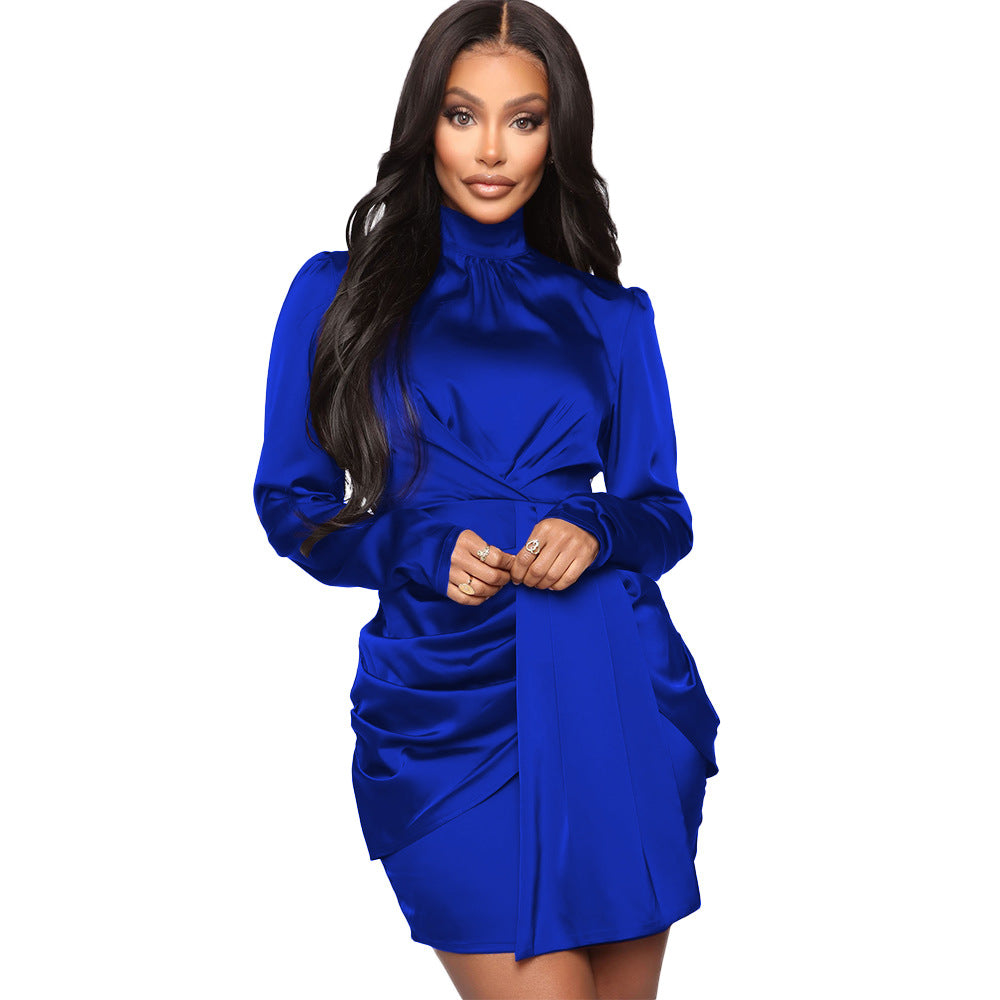 Evarisluxe Pleated Long Sleeve Midi Dress