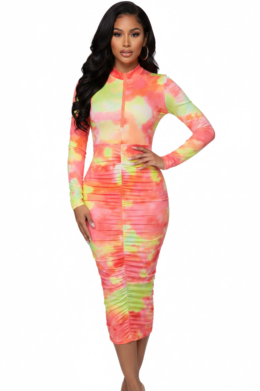 Colorful tie-dye dress on a white background