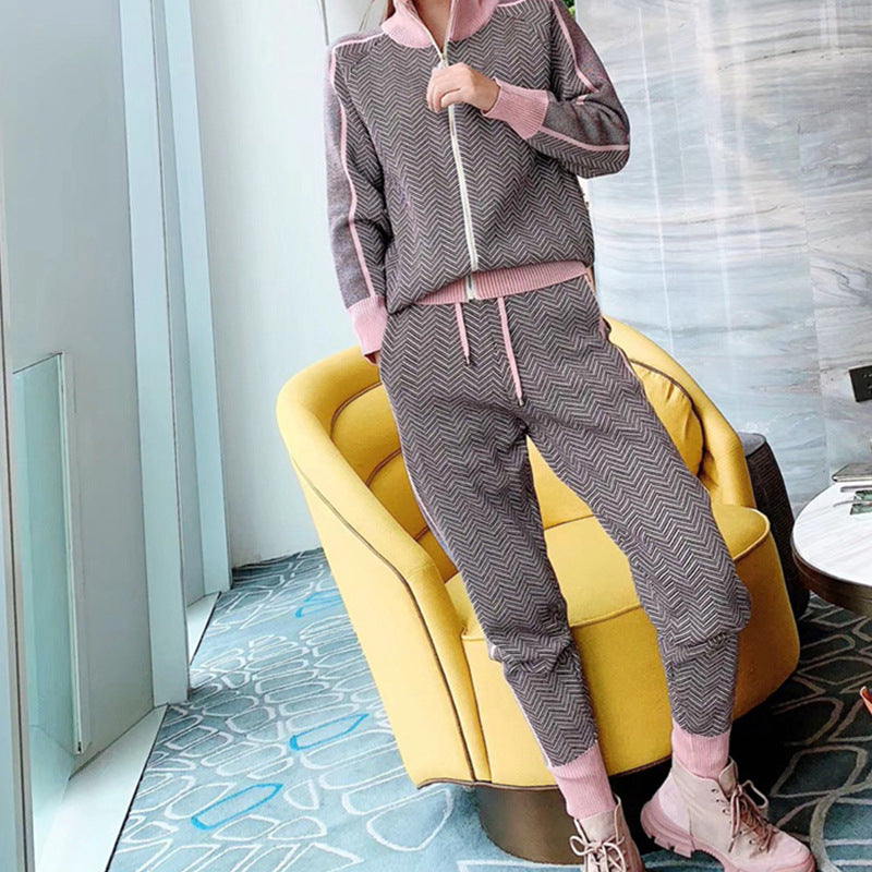 Fashionable Knit Sports Two-Piece Set for Women