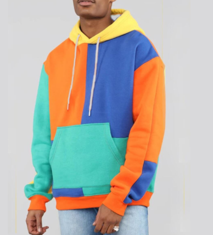 Fleece Hoodie for Men, Oversized Color Block Jacket