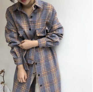 Women's Casual Long Plaid Fashion Jacket