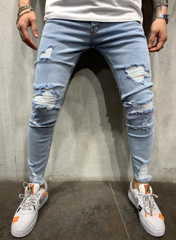 Slim-fit Ripped Stretch Denim Trousers for Men