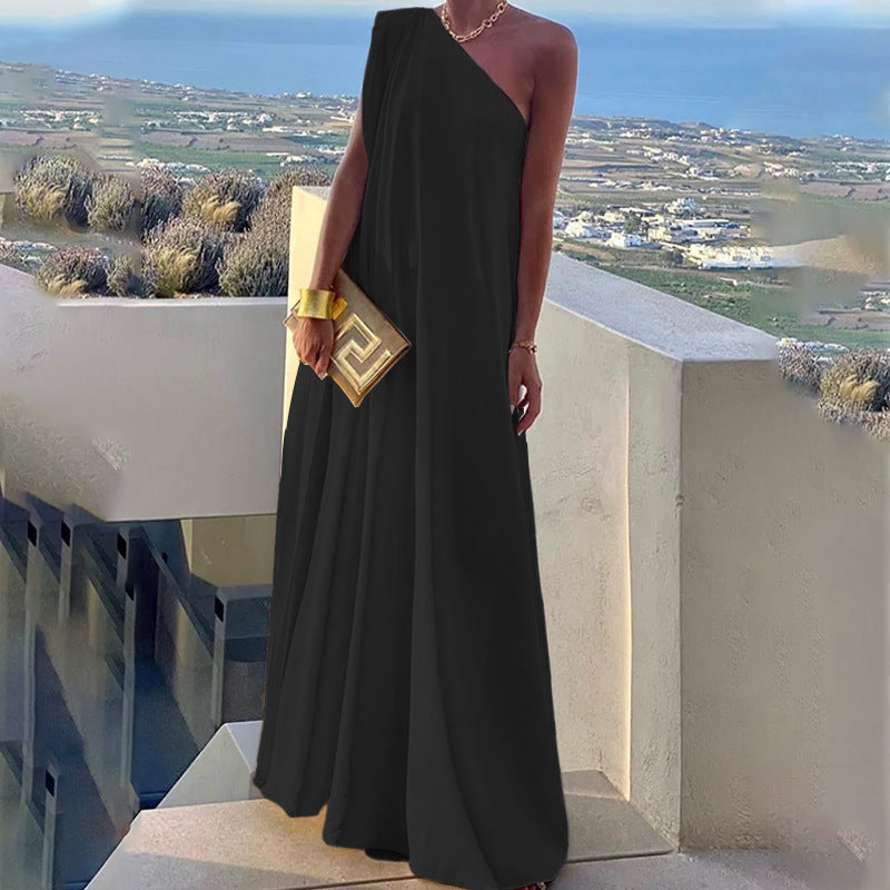 Evarisluxe Loose One-Shoulder Long Dress