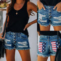 Women's Ripped Fringe Print Summer Jeans Shorts