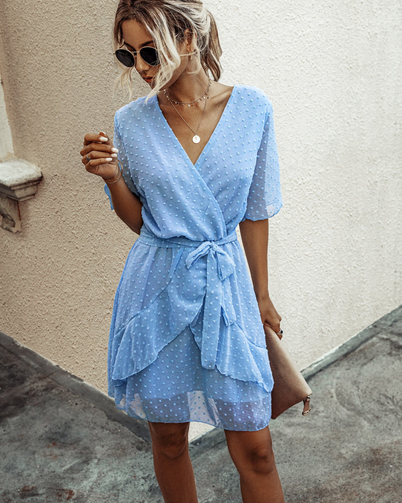 Summer V-Neck Ruffled Waist Dress for Women 2020