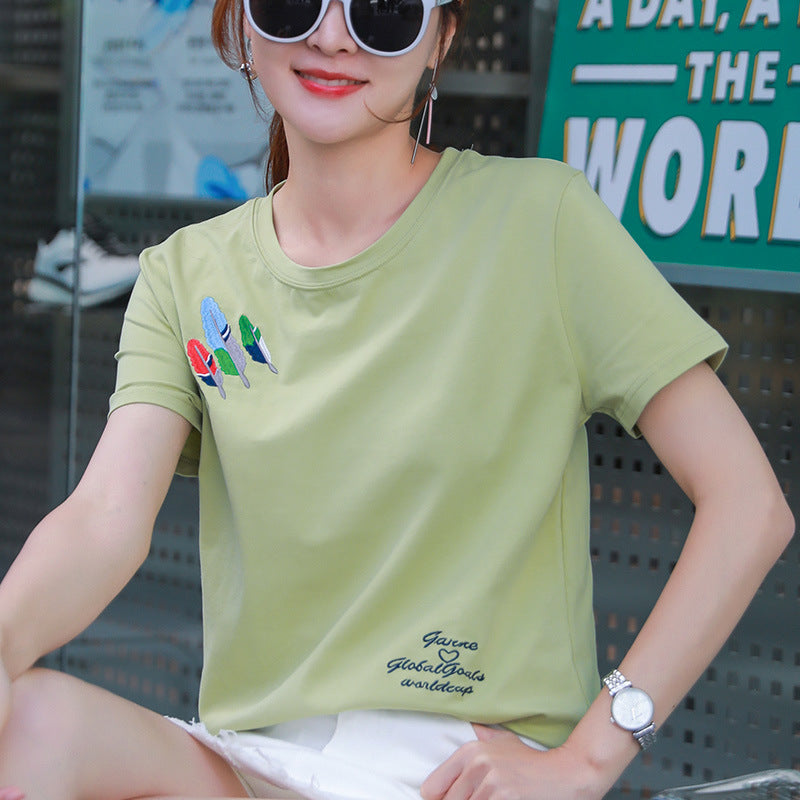 Summer Loose Cotton T-Shirt for Women - Short Sleeve