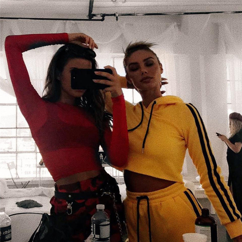 Fashionable Women's Yellow Hooded Tracksuit (Summer)