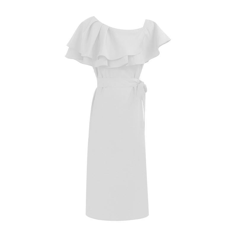 Elegant Women's Ruffle Dress with Oblique Shoulder