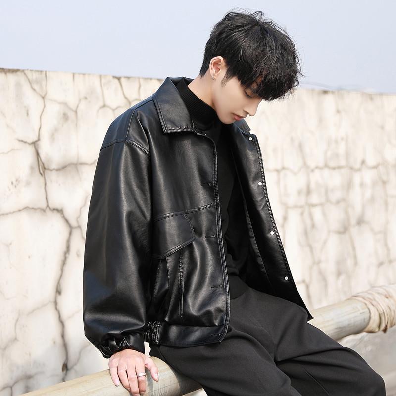 Korean Style Loose Leather Jacket for Men