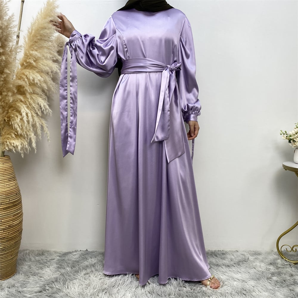 Elegant Dress with Thick Satin Lace Up Sleeves