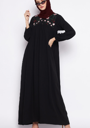 Muslim Fashion Dress - Black Embroidered Robe and Gown