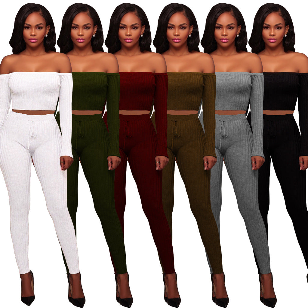 High Elastic Ribbed Long Pants Two-Piece Set