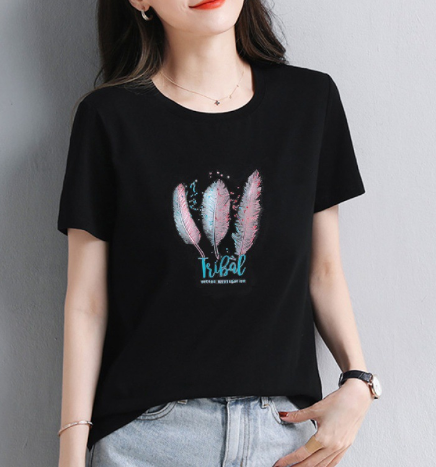 Summer Loose Cotton T-Shirt for Women - Short Sleeve