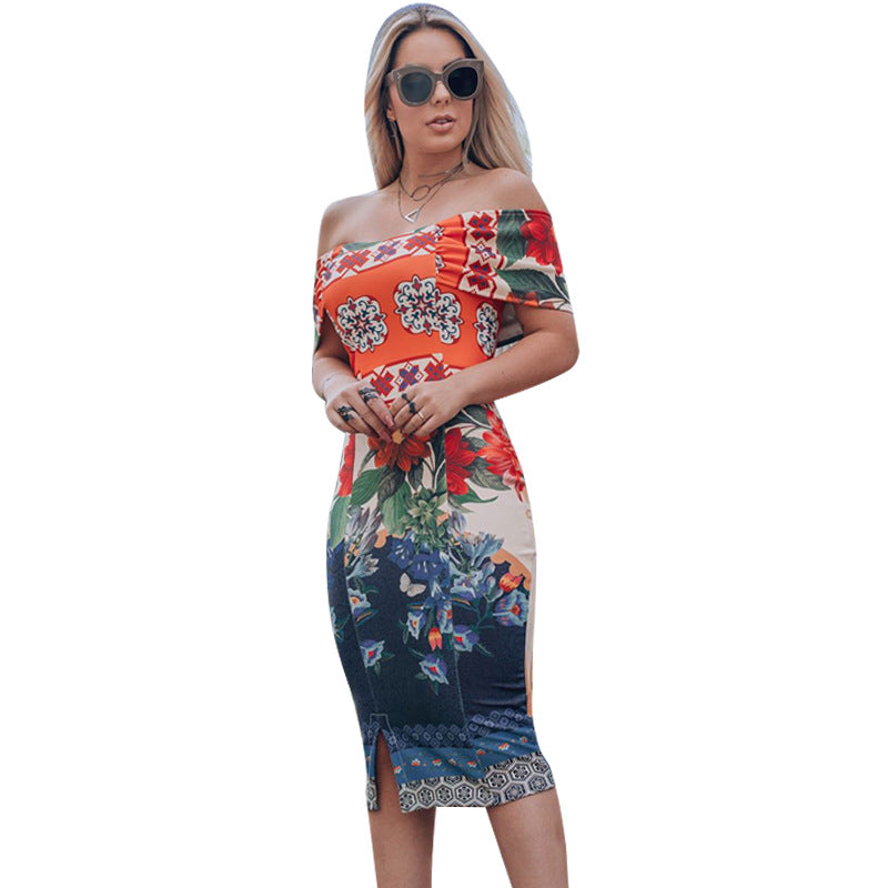 Summer Fashion Off-Shoulder Printed Bodycon Dress