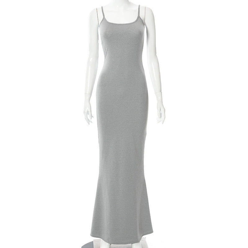 Slim Peach Fishtail Sleeveless Dress for Women