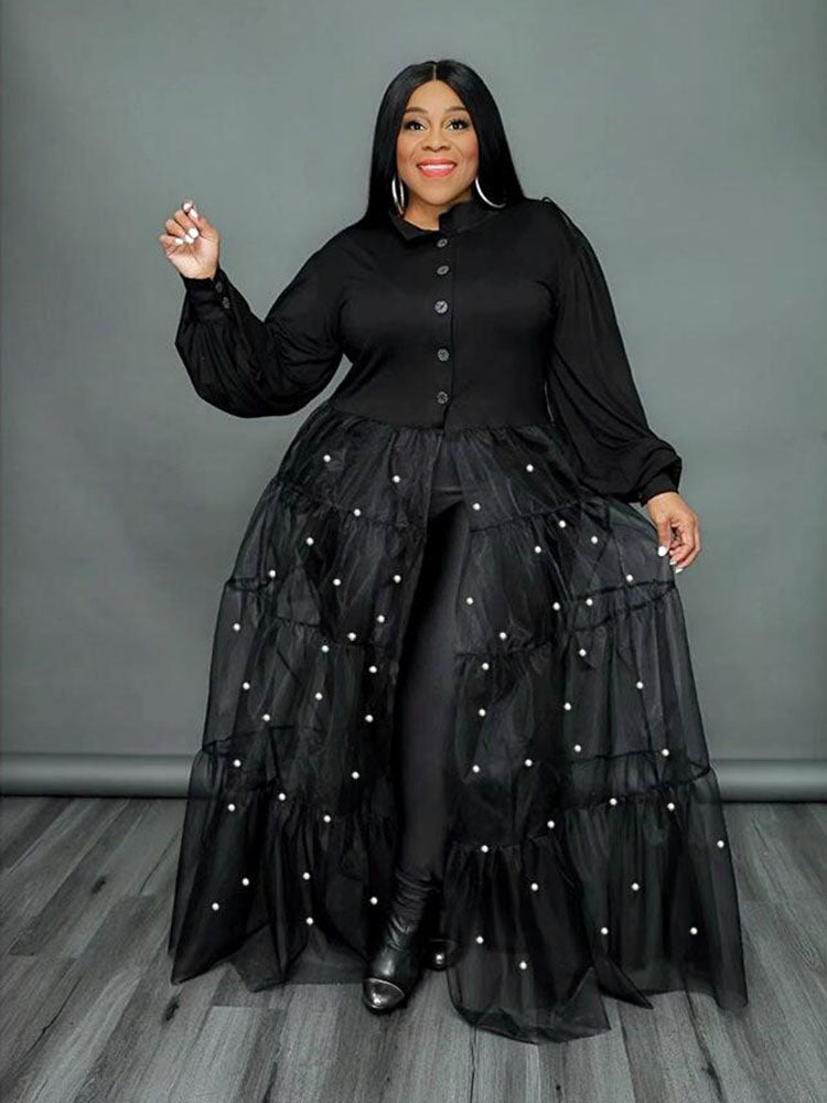 The Filet Luxe Plus Size Mesh Maxi Dress | Evarisluxe