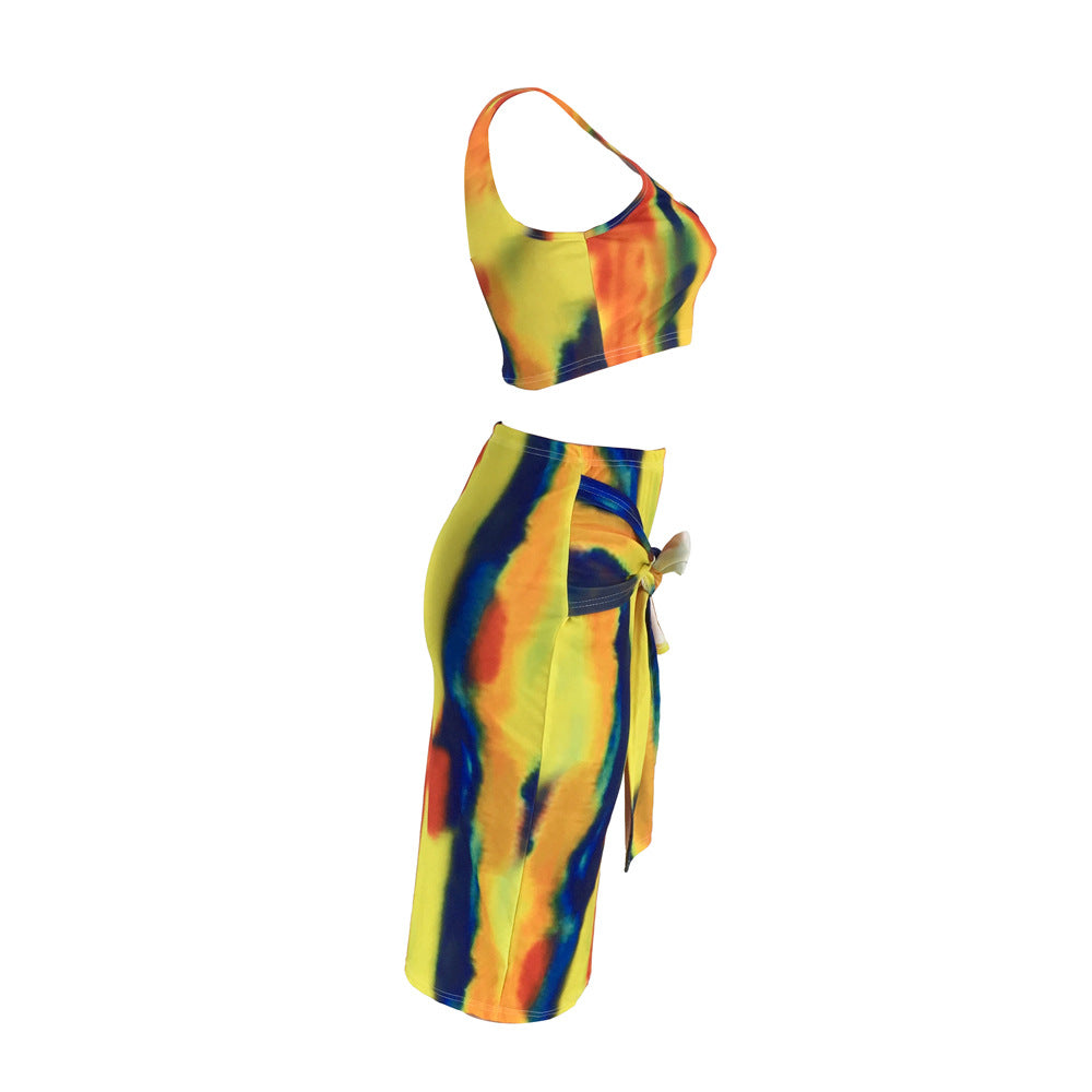 DN8241 Summer Tie-Dye Camisole Dress Set for Women