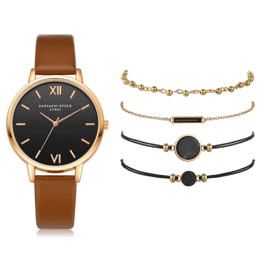 Evarisluxe Leather Strap Quartz Watch Set