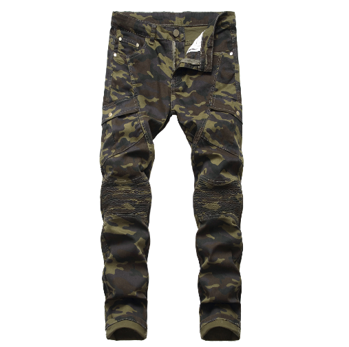 Slim Fit Camouflage Cargo Jeans for Men in Army Green