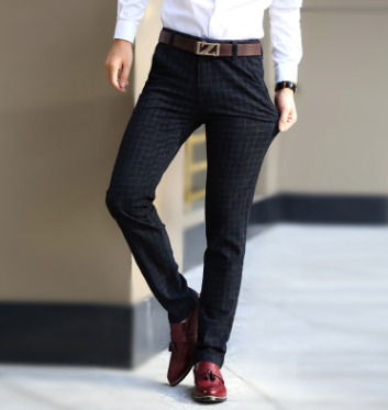 Men's Plaid Casual Cotton-Linen Straight Pants