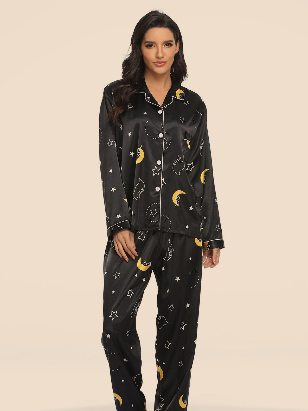 Elastic Satin Two-Piece Homewear Pajama Set for Women