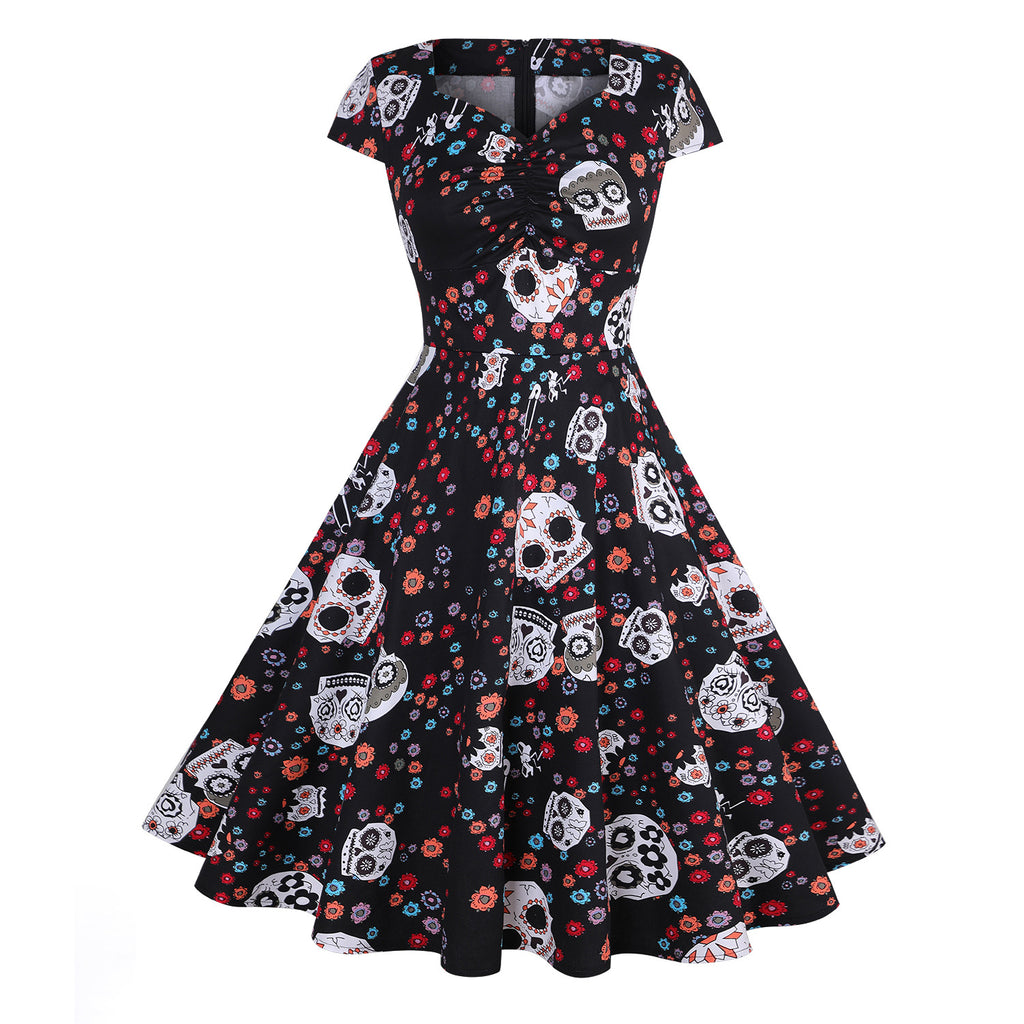 2019 Summer Vintage Hepburn Style Floral Dress