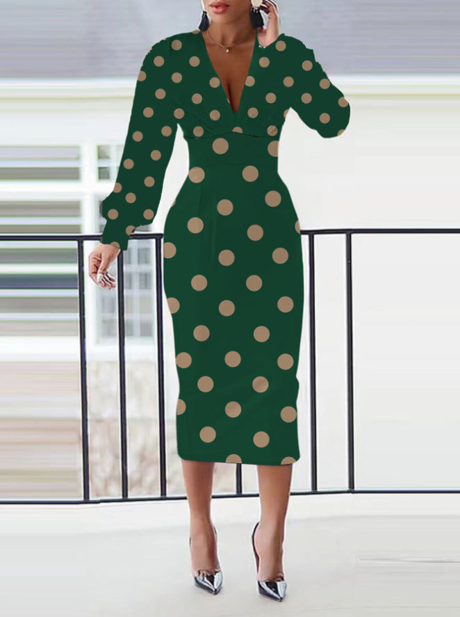 Plus Size Long Sleeve V-Neck Dress for Spring 2024