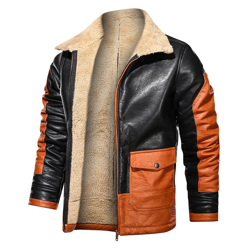 Men's Winter Loose Fit Leather Jacket with Pockets