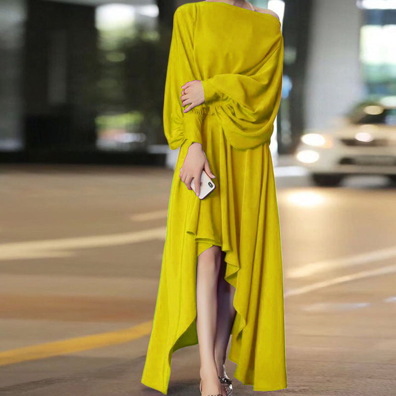 Creative Irregular Solid Color Dress for Women