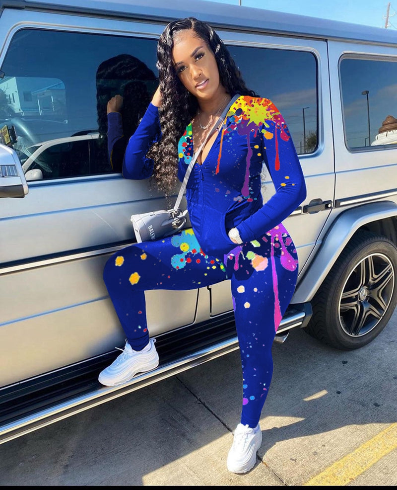 Loose Two-Piece Set with Printed Pockets