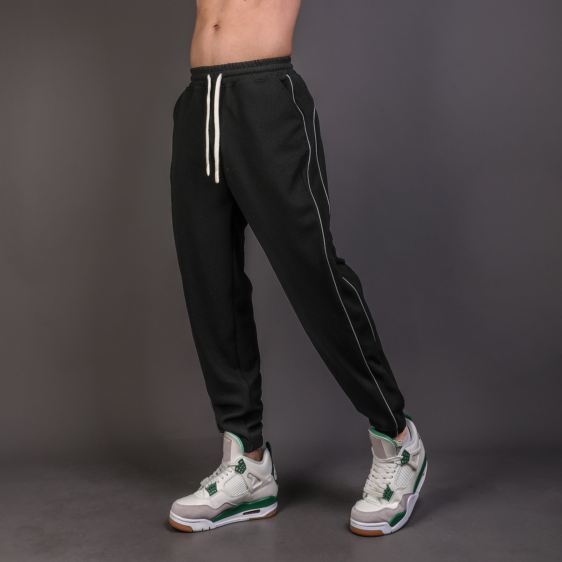 Reflective Ankle-Tied Slim Fit Running Pants for Men