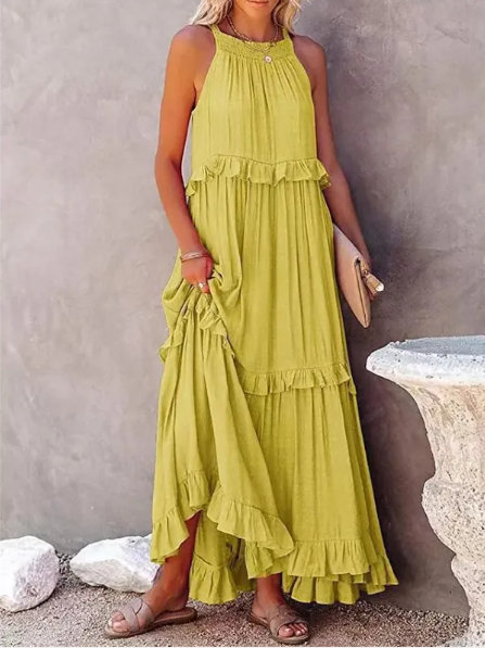 Evarisluxe Holiday Ruffled Maxi Dress