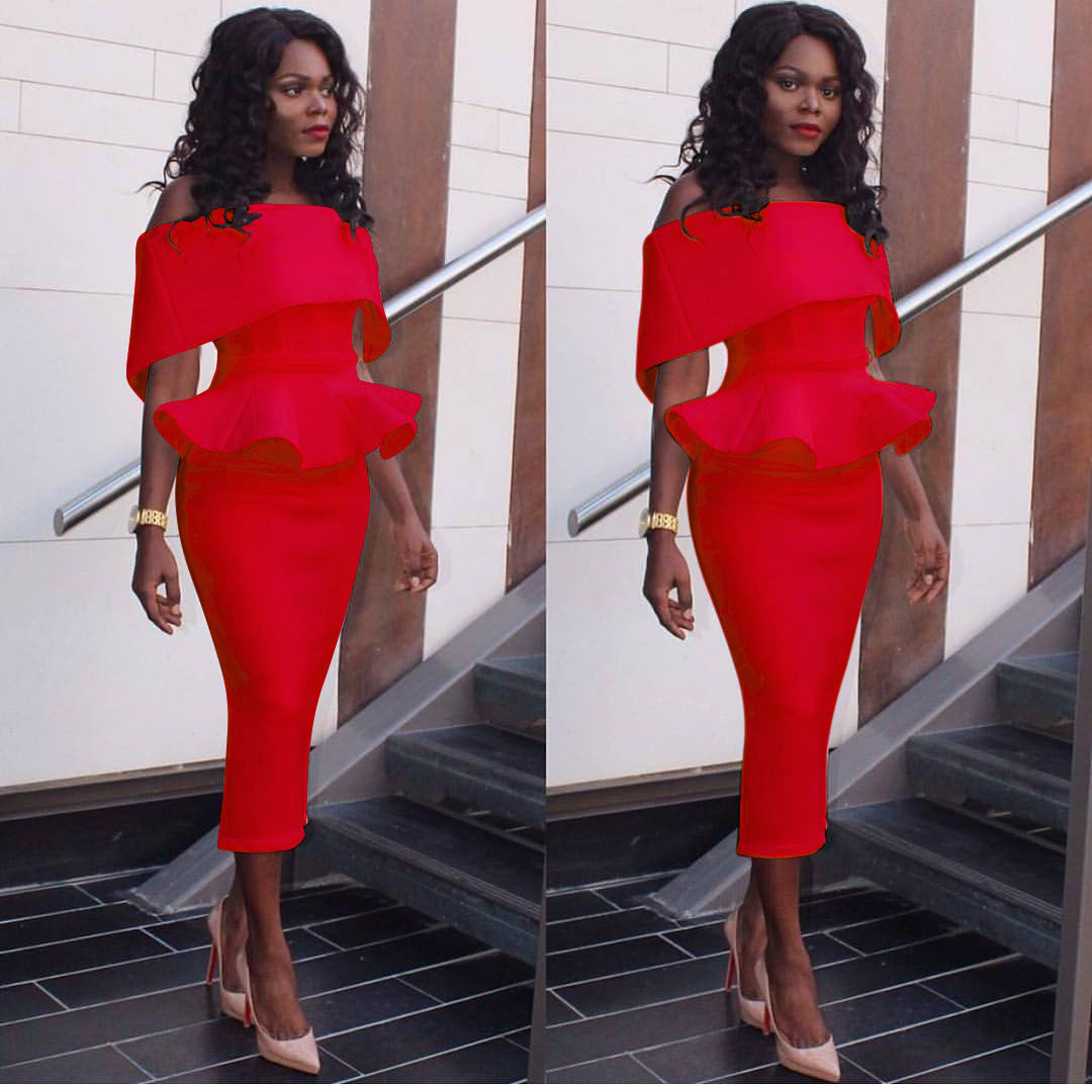 Evarisluxe Off-Shoulder Bodycon Midi Dress