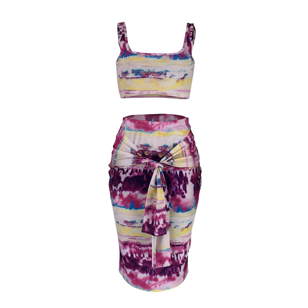 DN8241 Summer Tie-Dye Camisole Dress Set for Women