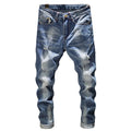 Light Blue Slim Fit Ripped Stretch Jeans for Men