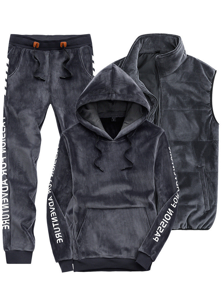 Velvet 3-Piece Set for Men - Casual Hoodie & Pants