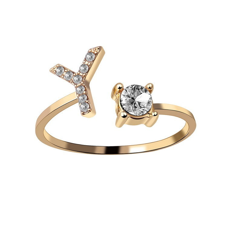 Evarisluxe Initial Letter Gold Ring