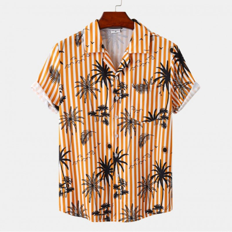 Men's Short Sleeve Hawaiian Print Shirt for Summer