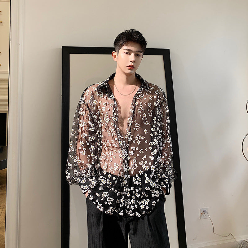 2020 Summer Men's Casual Hollow Flower Shirt