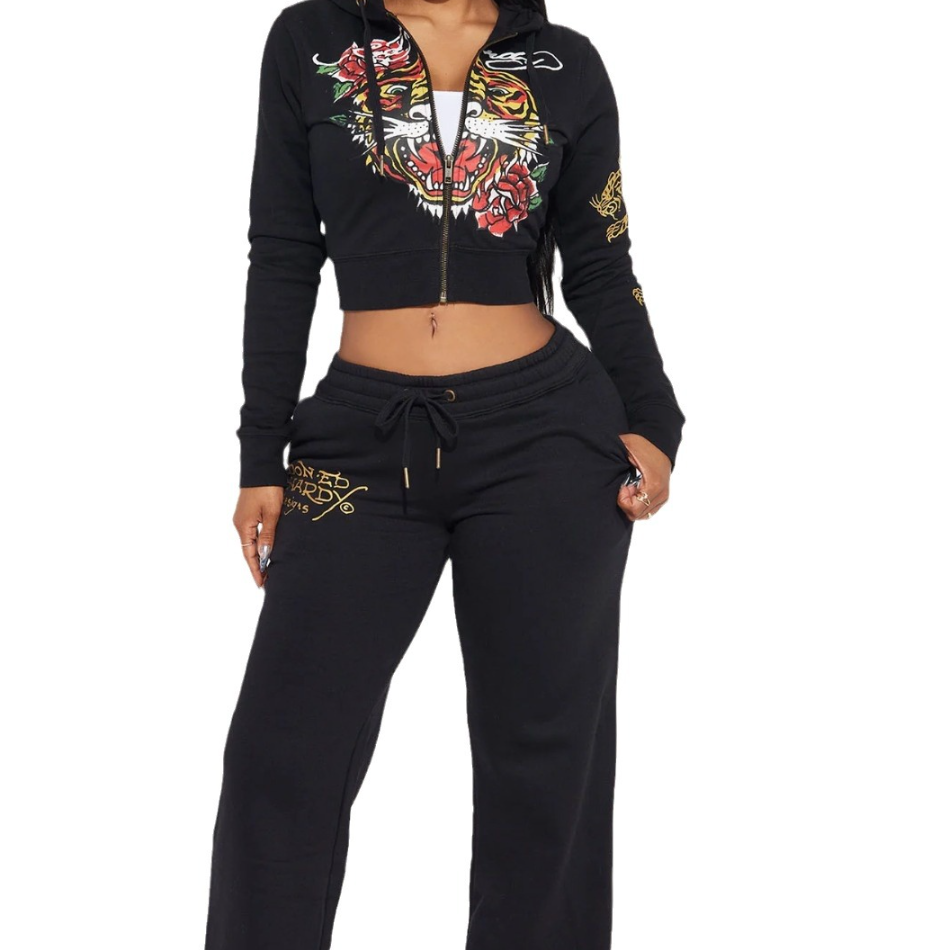 Painted Zipper Print Two-Piece Lounge Set