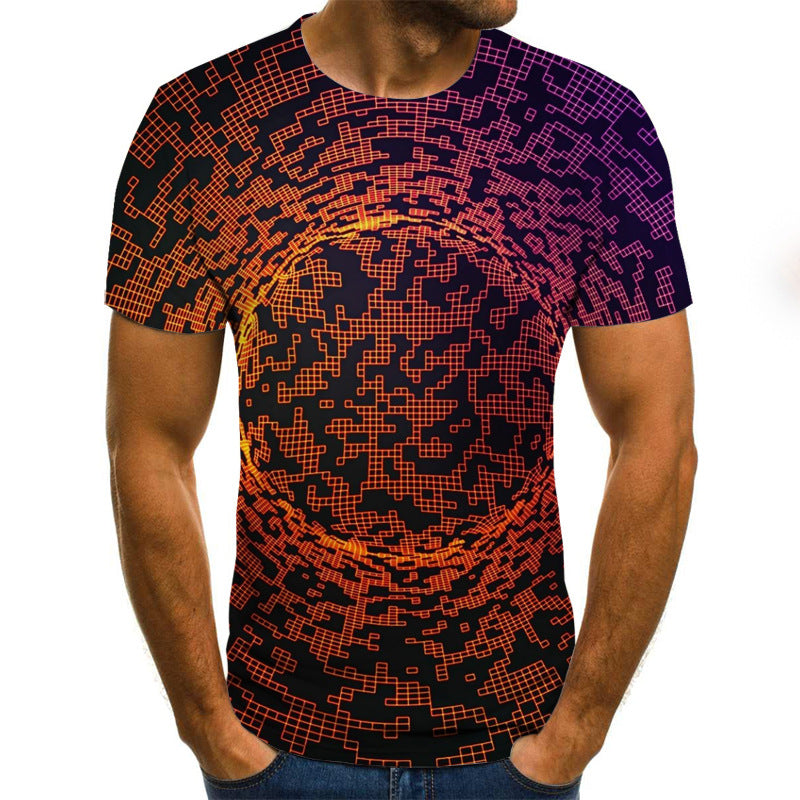 3D Geometric Print Men's T-Shirt, Short Sleeve