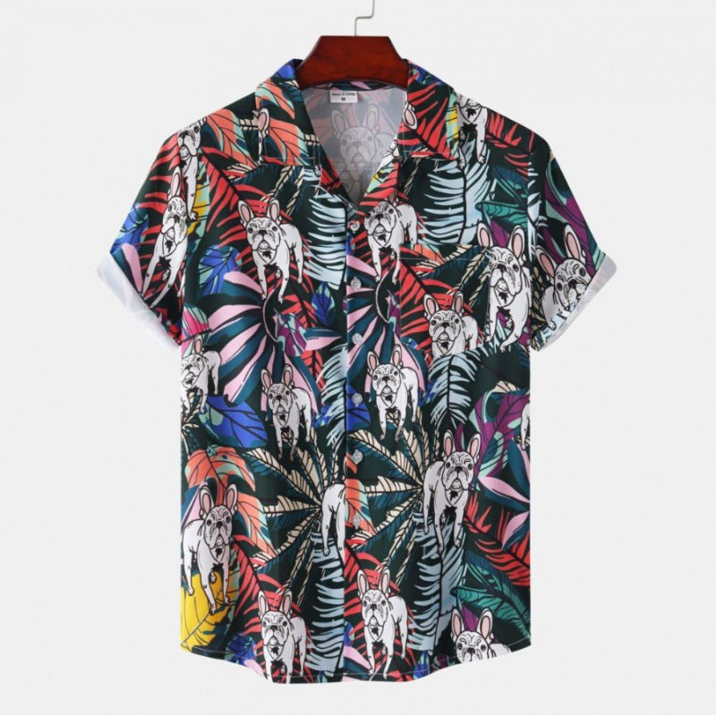 Men's Short Sleeve Hawaiian Print Shirt for Summer